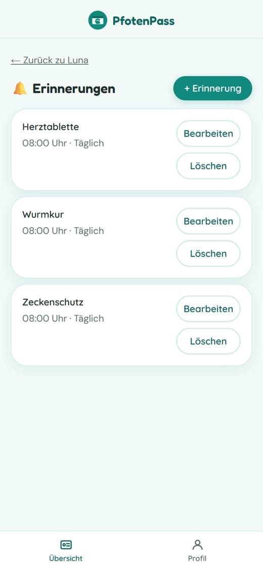 Erinnerungen in PfotenPass